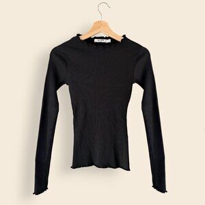 NA-KD Ribbed Long Sleeve Top, Black, Size Small